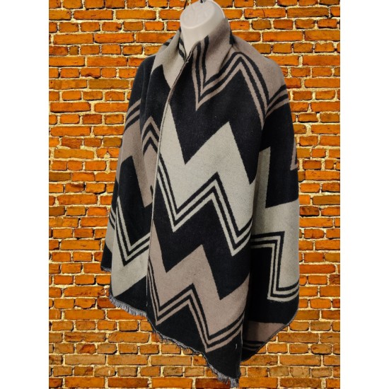 WOMENS FAT FACE ONE SIZE BLACK ZIGZAG SOFT KNIT CASUAL BLANKET SHAWL SCARF WRAP