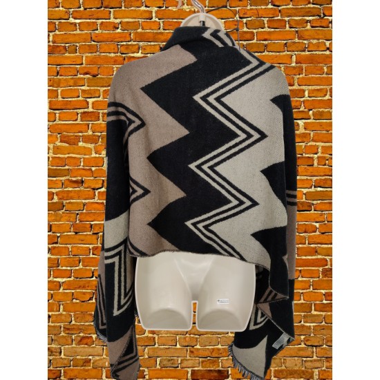 WOMENS FAT FACE ONE SIZE BLACK ZIGZAG SOFT KNIT CASUAL BLANKET SHAWL SCARF WRAP