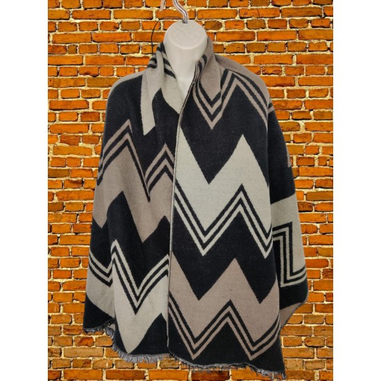 WOMENS FAT FACE ONE SIZE BLACK ZIGZAG SOFT KNIT CASUAL BLANKET SHAWL SCARF WRAP