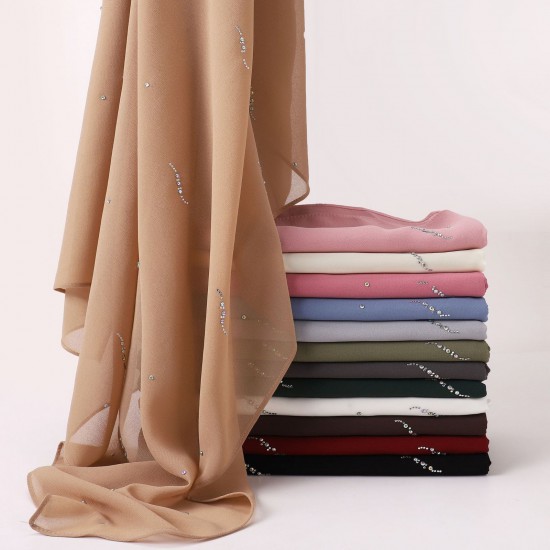 Women Musulmanas Hijab Estrás Gasa Square Scarf Chal Envoltura Estolas Scarf