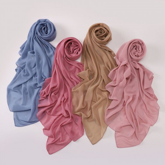 Women Musulmanas Hijab Estrás Gasa Square Scarf Chal Envoltura Estolas Scarf