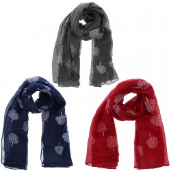 Juego de 3 Scarf ligeras con Printed de árboles blancos de colores surtidos para dama