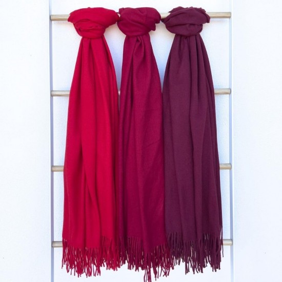 Soft Wool Scarf or Shawl, Large Winter Wrap Pashmina 74 x 27 (Dark Red)