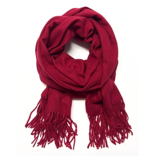 Soft Wool Scarf or Shawl, Large Winter Wrap Pashmina 74 x 27 (Dark Red)