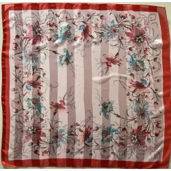 D4 A Scarf a Rayas Square 38 Pulgadas Diseño Flor Roja Preciada de Gasa y Satén