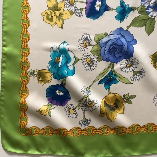 Scarf de satén vintage Square de 34 pulgadas con diseño de flores de primavera C2 A