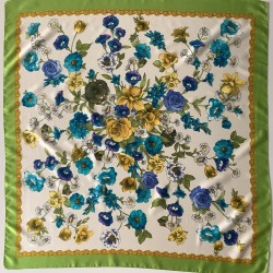 Scarf de satén vintage Square de 34 pulgadas con diseño de flores de primavera C2 A