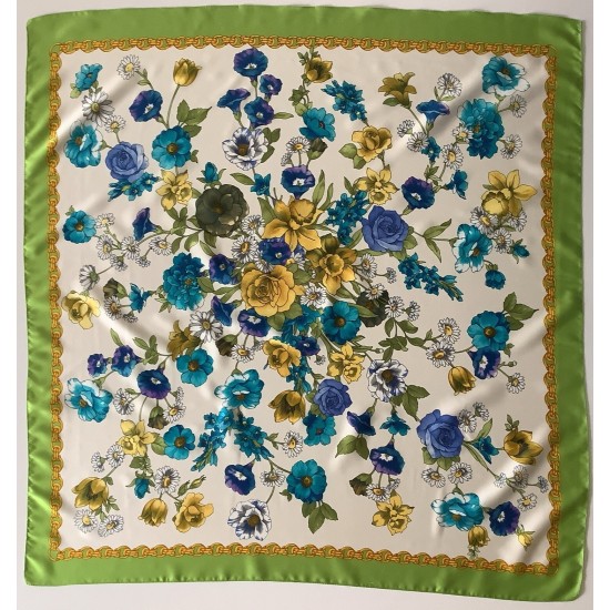 Scarf de satén vintage Square de 34 pulgadas con diseño de flores de primavera C2 A