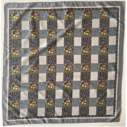 Scarf vintage Square de 27 pulgadas con diseño de flores a cuadros grises de Boselli