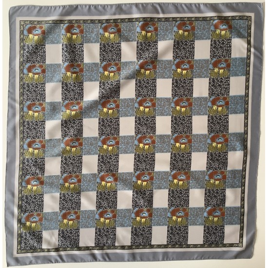Scarf vintage Square de 27 pulgadas con diseño de flores a cuadros grises de Boselli