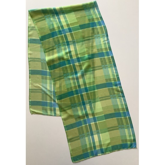 Scarf de gasa vintage con diseño a cuadros verde y azul 6 A