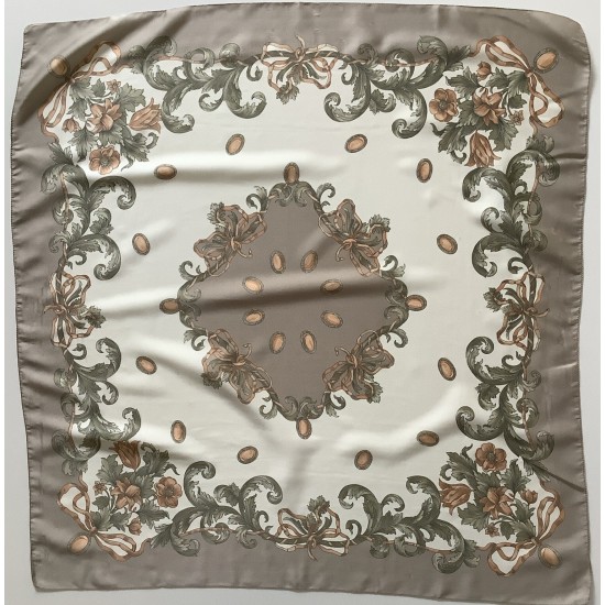 Scarf vintage Square de 31 pulgadas con diseño de flores beige y marfil 77 A de Littlewoods