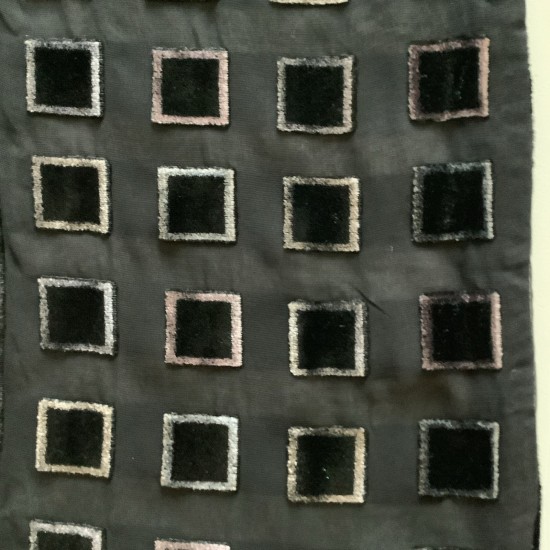 A Black Geometric Design Vintage Chiffon & Velvet Double Layer Scarf