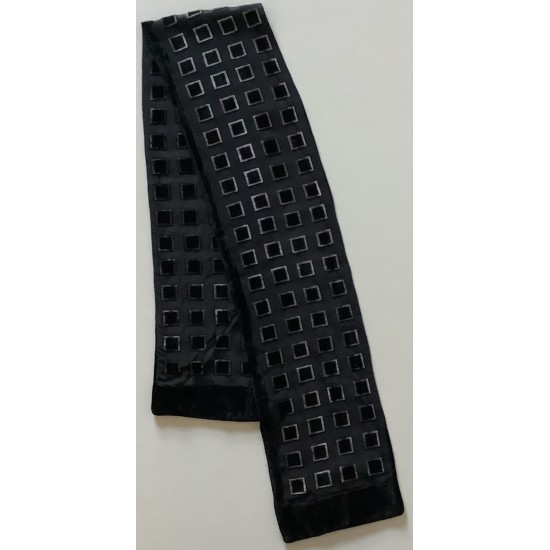 A Black Geometric Design Vintage Chiffon & Velvet Double Layer Scarf