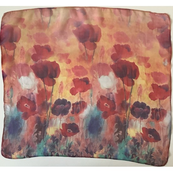 Scarf Bandana B A Poppy Design 21 Pulgadas Vintage 100% Silk Feel Gasa