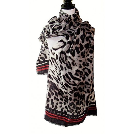 INC Women's Printed Animal Wrap Scarf With Striped Border $44.50 MSRP NEW