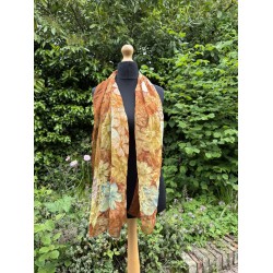 Vintage Rust Brown Whimsical Floral 100% Silk Scarf Marina D'este