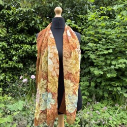 Vintage Rust Brown Whimsical Floral 100% Silk Scarf Marina D'este