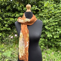 Vintage Rust Brown Whimsical Floral 100% Silk Scarf Marina D'este