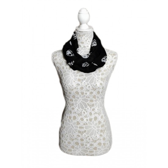 Scarf de Women negra blanca cuello calavera Scarf largas de gasa