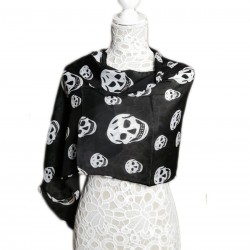 Scarf de Women negra blanca cuello calavera Scarf largas de gasa