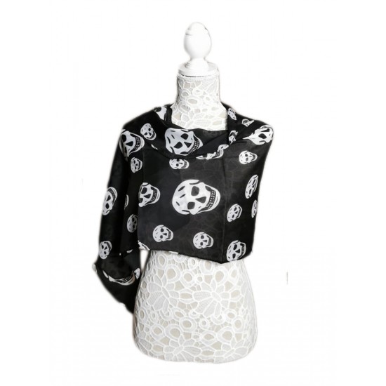 Scarf de Women negra blanca cuello calavera Scarf largas de gasa