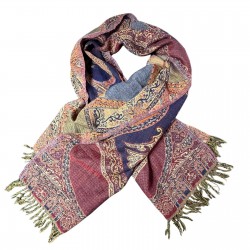 Elegant Print Wool Scarf Shawl Burgundy Gold