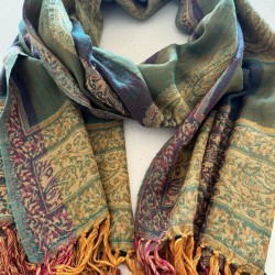 Codello Verde Paisley Grande 100% Lana Scarf Pashmina Estola 50x190 cm