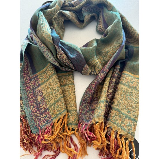 Codello Verde Paisley Grande 100% Lana Scarf Pashmina Estola 50x190 cm