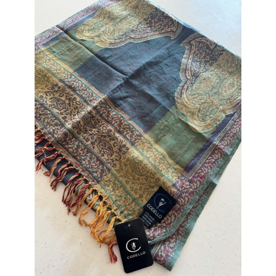 Codello Verde Paisley Grande 100% Lana Scarf Pashmina Estola 50x190 cm