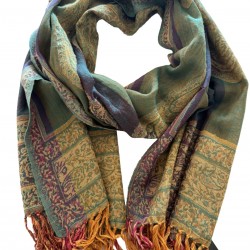 Codello Verde Paisley Grande 100% Lana Scarf Pashmina Estola 50x190 cm