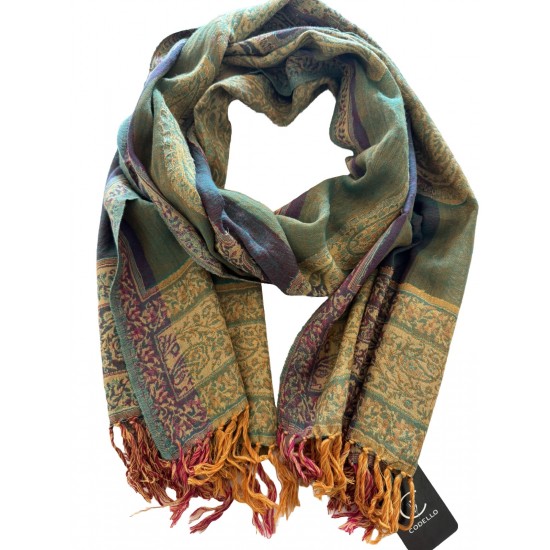 Codello Verde Paisley Grande 100% Lana Scarf Pashmina Estola 50x190 cm