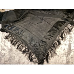 Antique Black Silk Banded Piano Shawl Wrap Scarf Fringe 70sq Vintage Luxury
