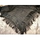 Antique Black Silk Banded Piano Shawl Wrap Scarf Fringe 70sq Vintage Luxury