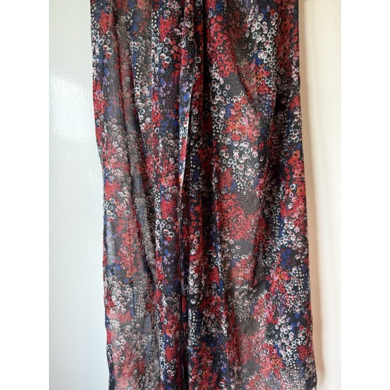 Red Navy Blue Black Floral Ditsy Print Chiffon Scarf Light Spring Wrap Cover Up